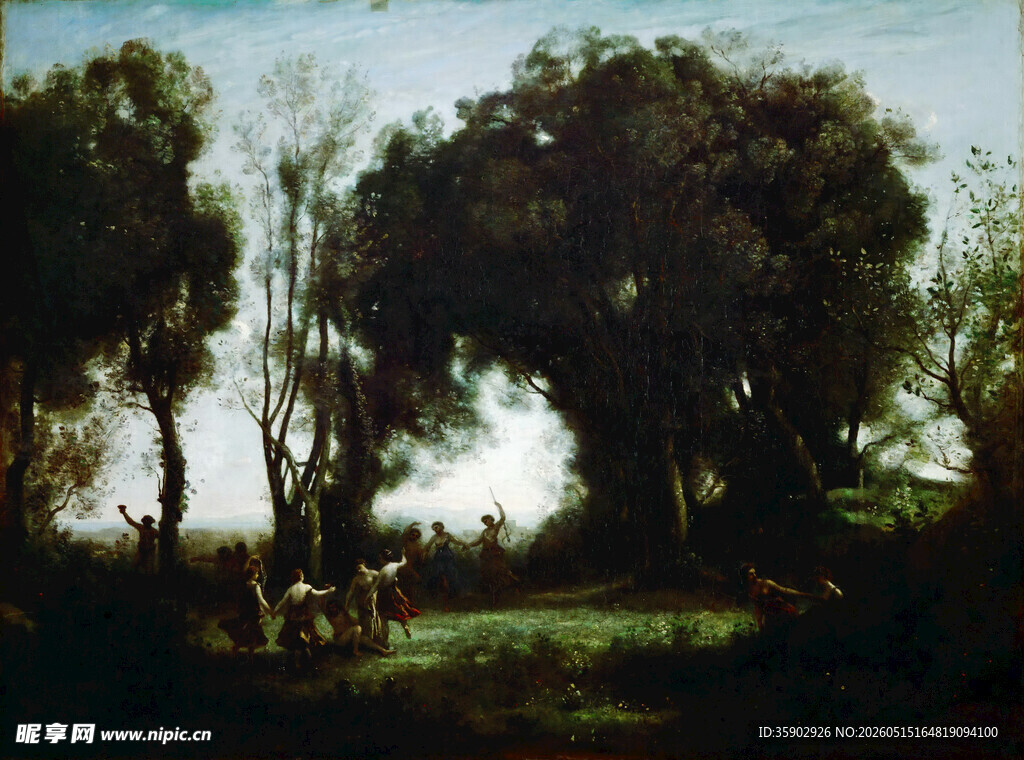 乡村树林风景油画