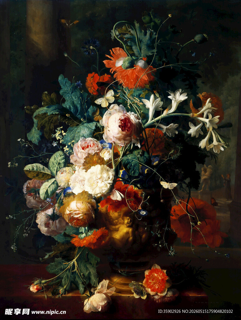 古典花卉静物油画作品