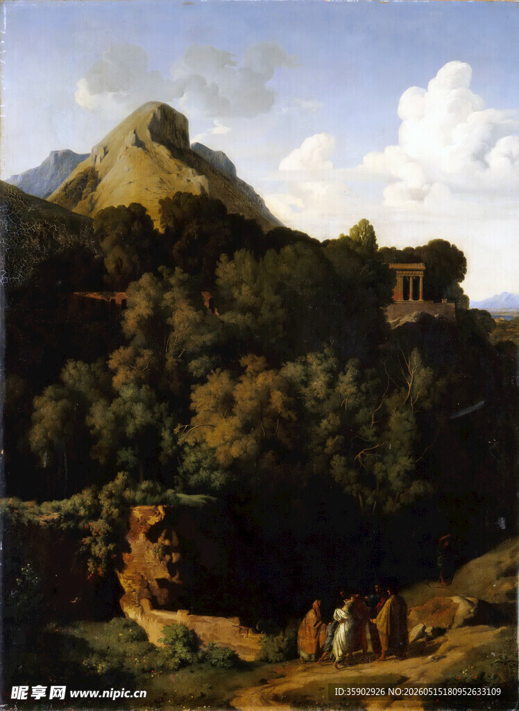 古典风景油画中的人物场景