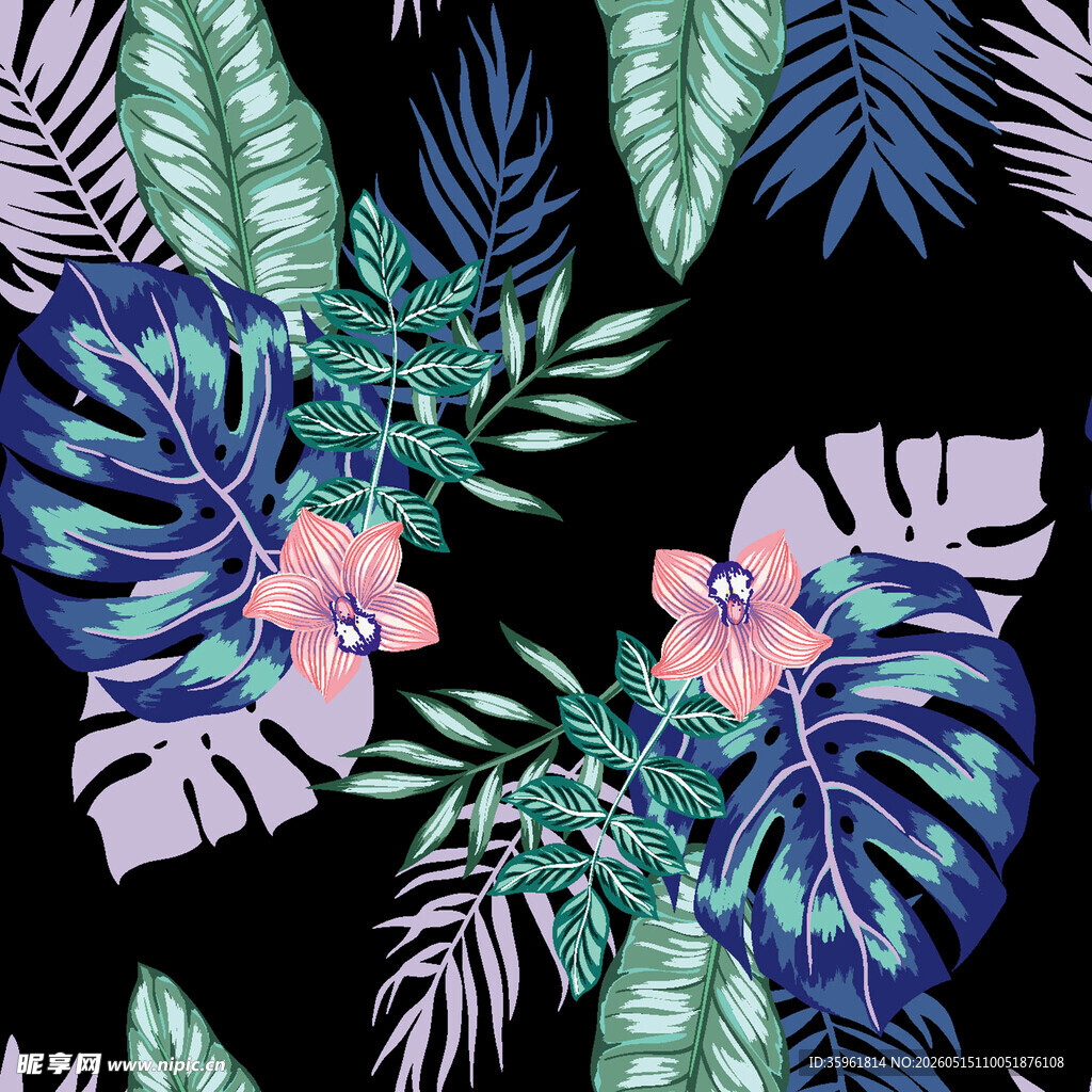 热带花卉与植物图案