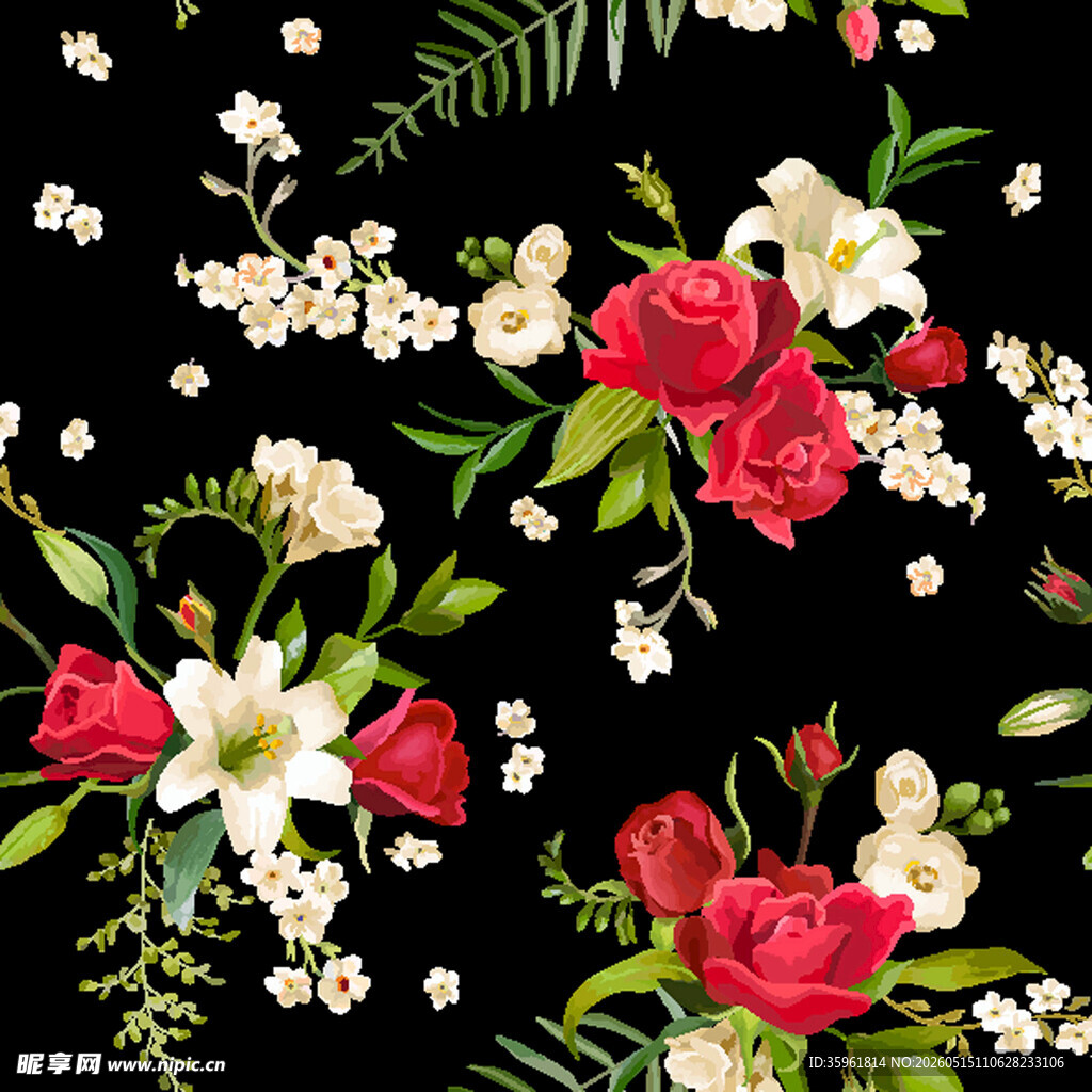 黑色背景花卉图案