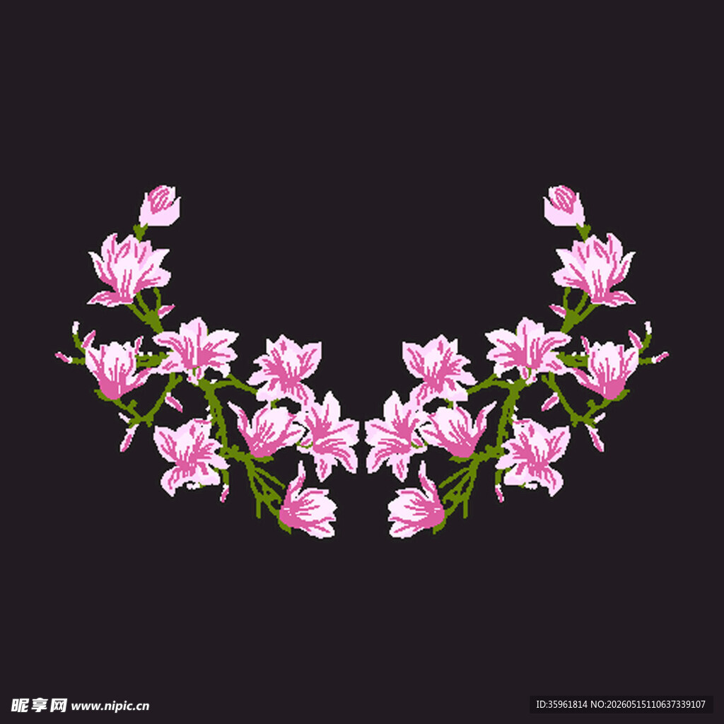 粉色花朵组成的弧形图案