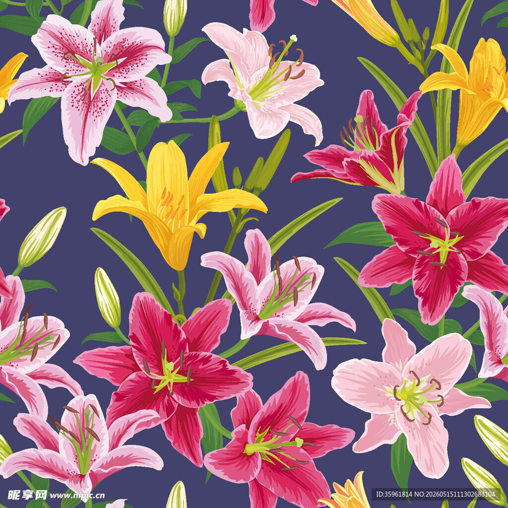 多彩百合花图案背景