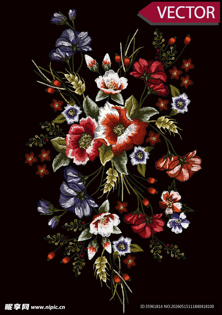 精美刺绣花卉图案
