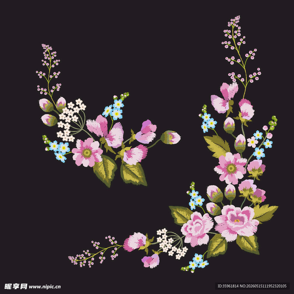 精致花卉刺绣图案设计