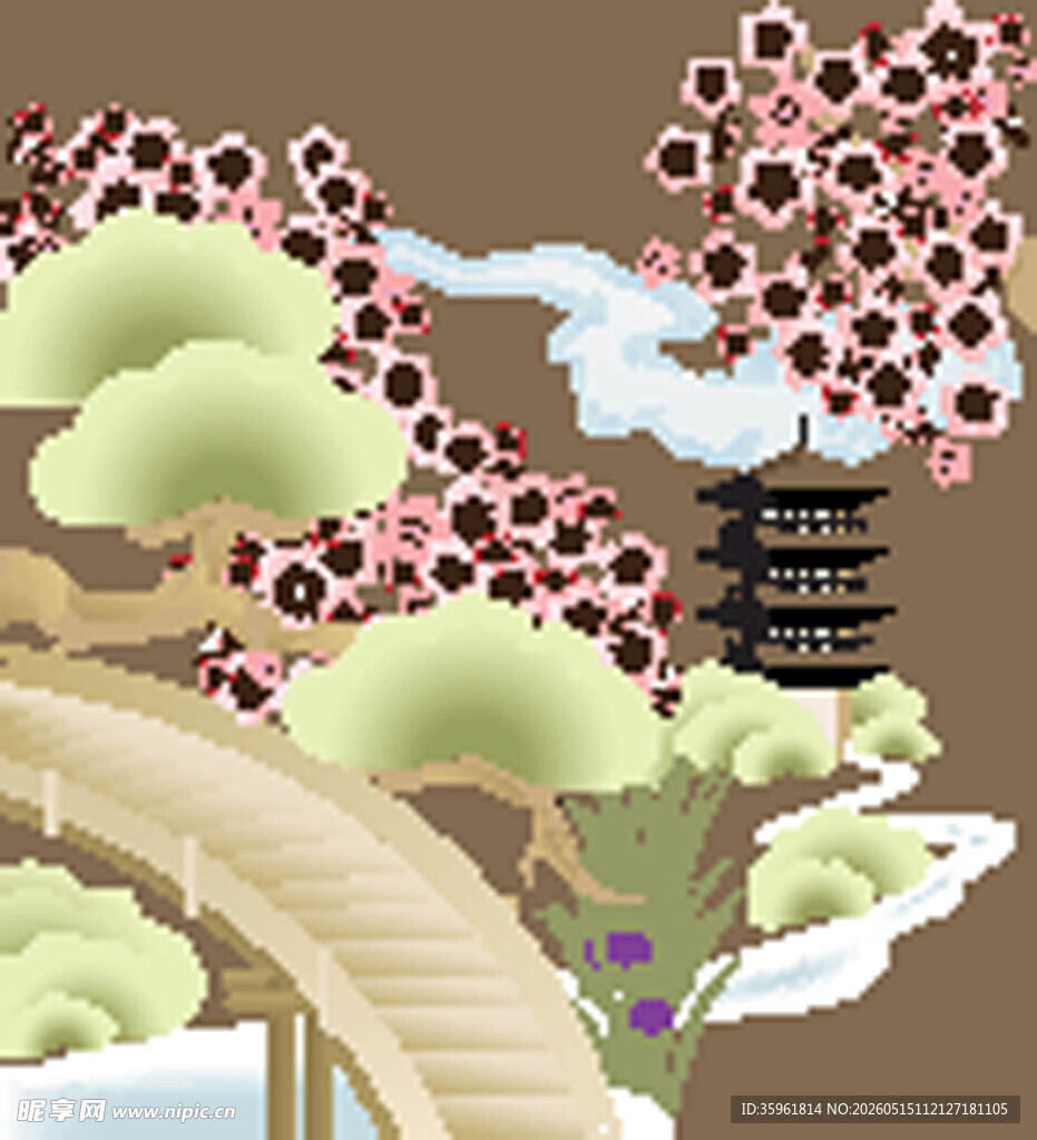 古风山水桥景插画