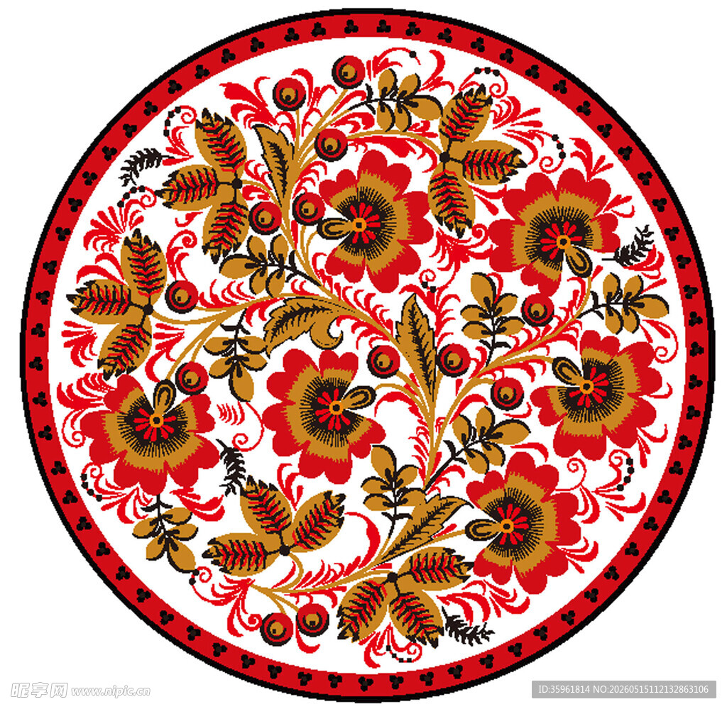 传统花卉圆形装饰图案