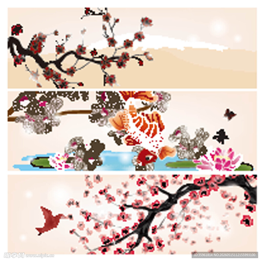 中式花鸟风景装饰画