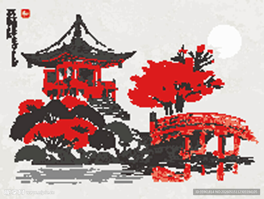 水墨红韵中式园林美景