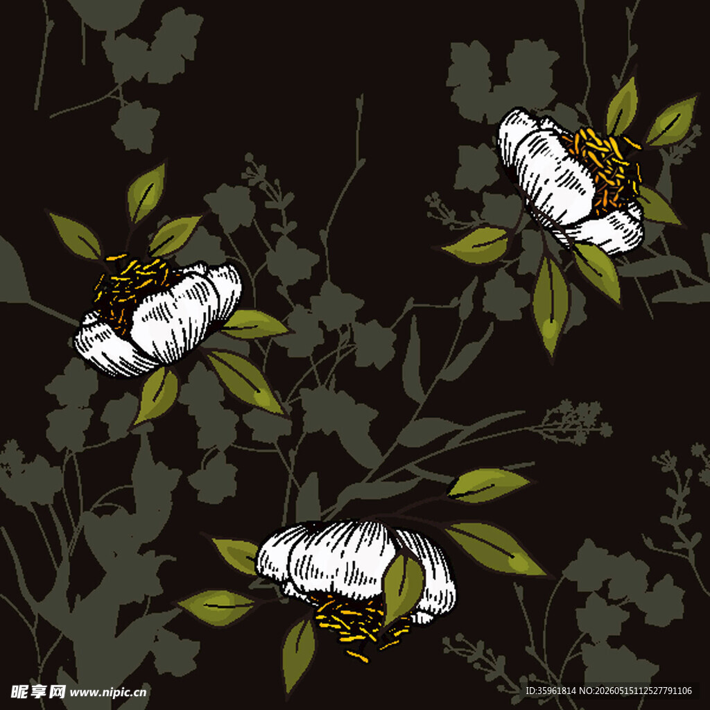 黑色背景上的花卉图案