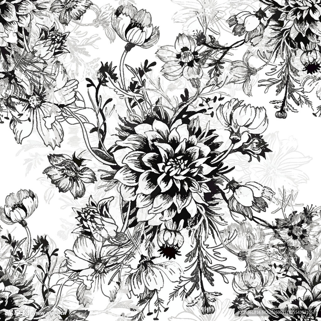黑白花卉图案