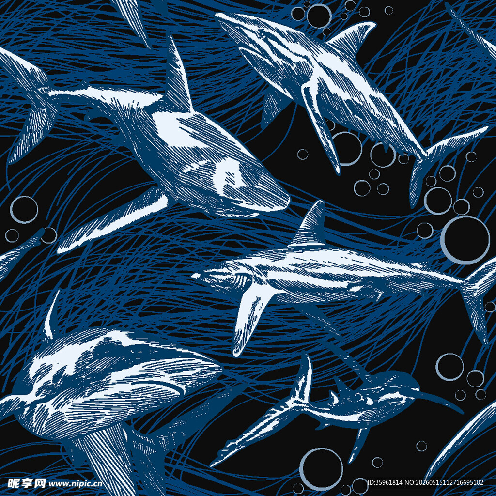 海洋生物群游梦幻图案