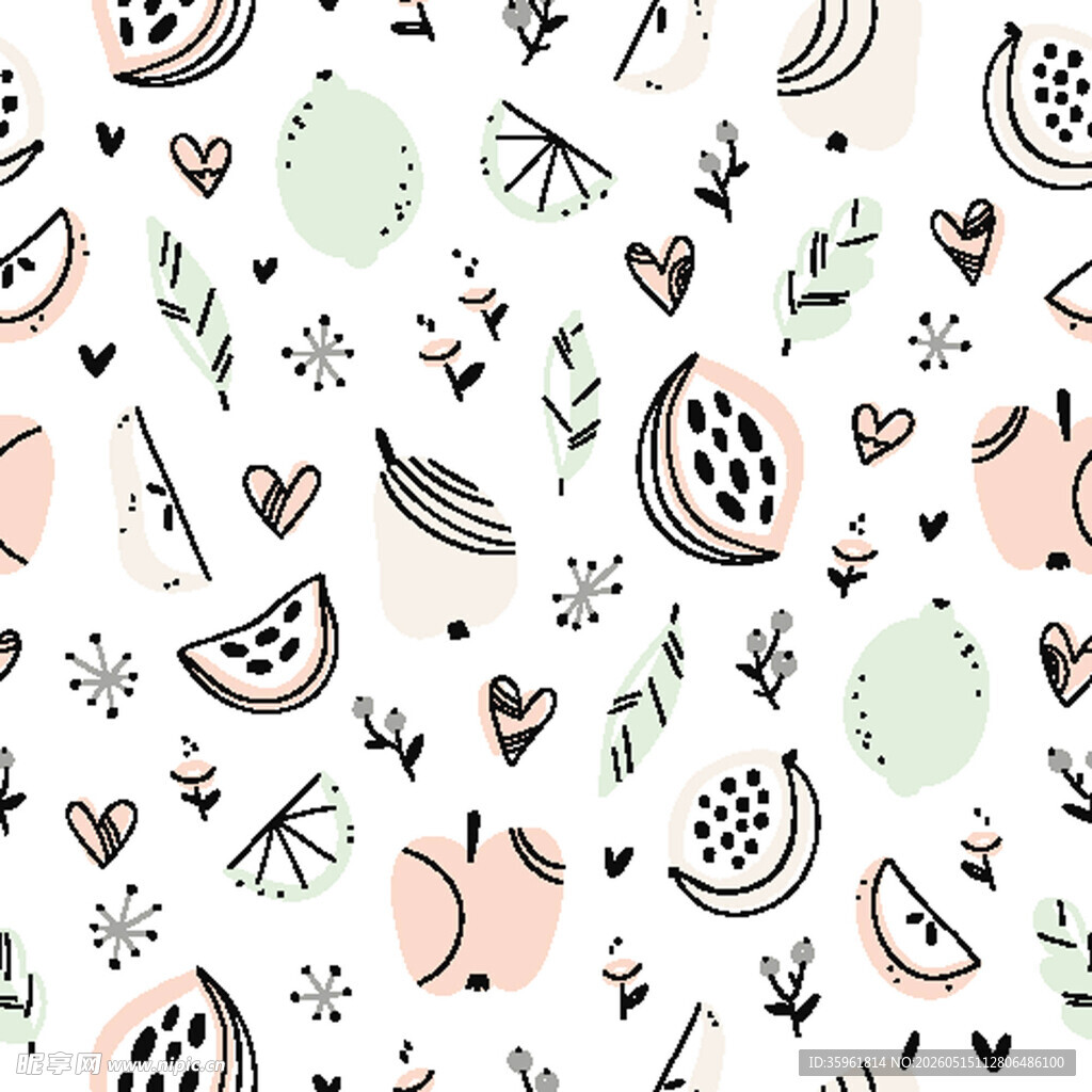 手绘水果花卉简约图案背景