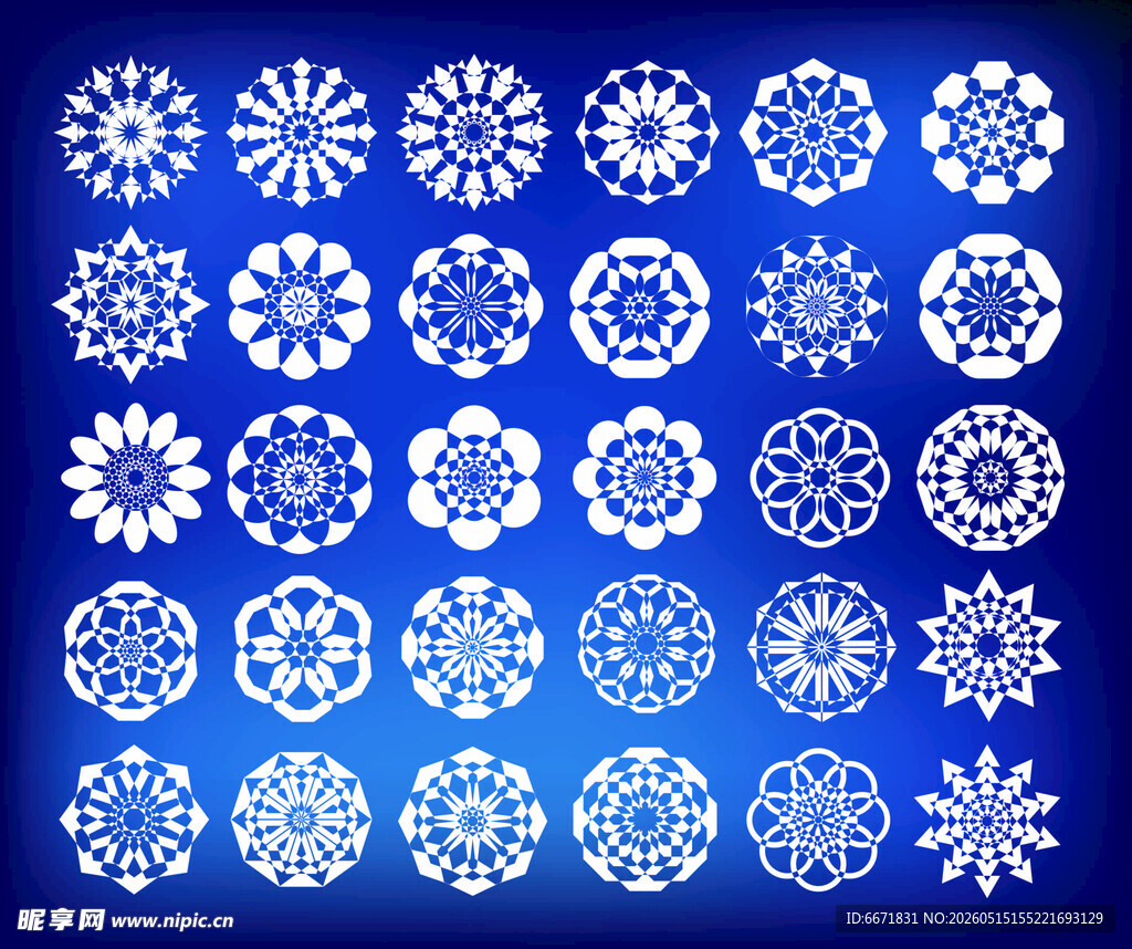 蓝色背景精美雪花图案集