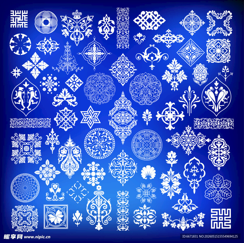 蓝色雪花圣诞装饰图案集