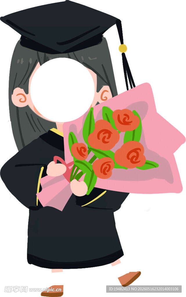 毕业女孩手持鲜花