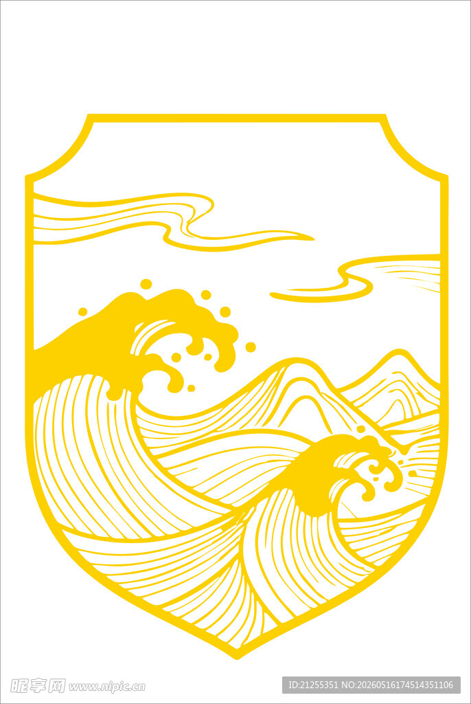 海浪山峦盾牌图案设计