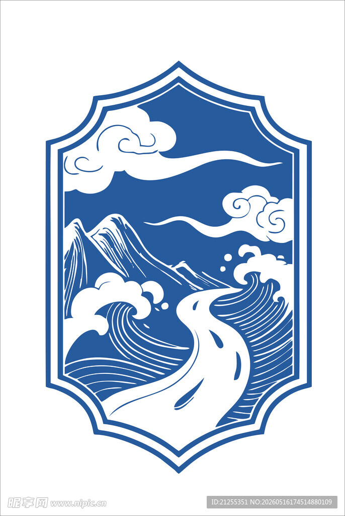 中式山水纹盾牌图案