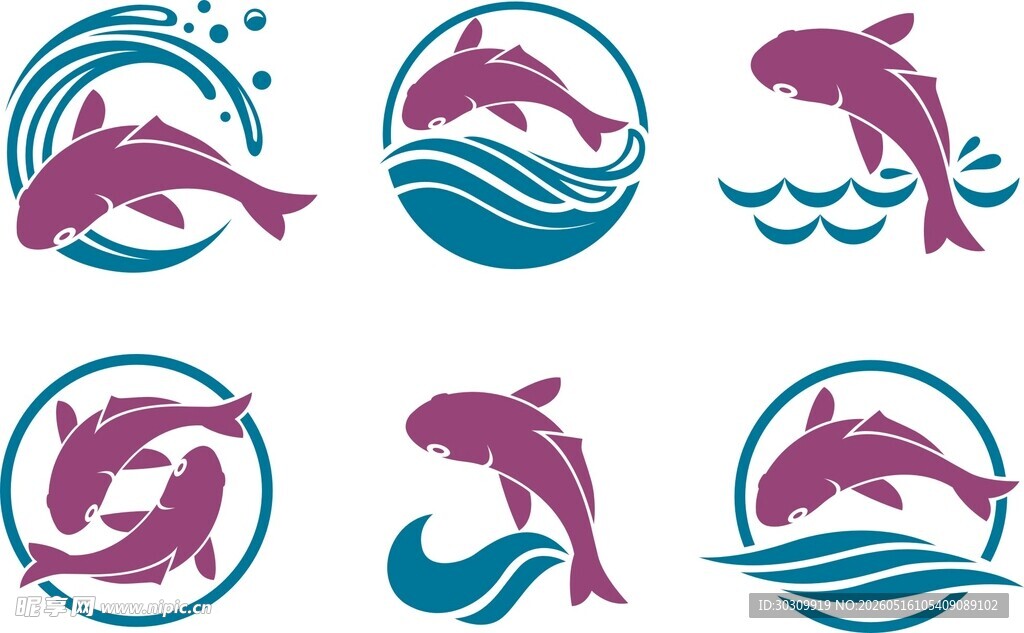 海豚海浪图标设计集合