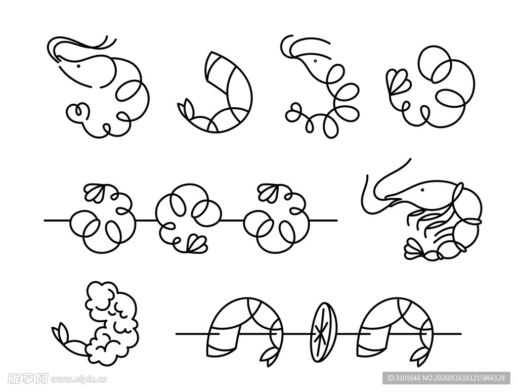 线描虾图案