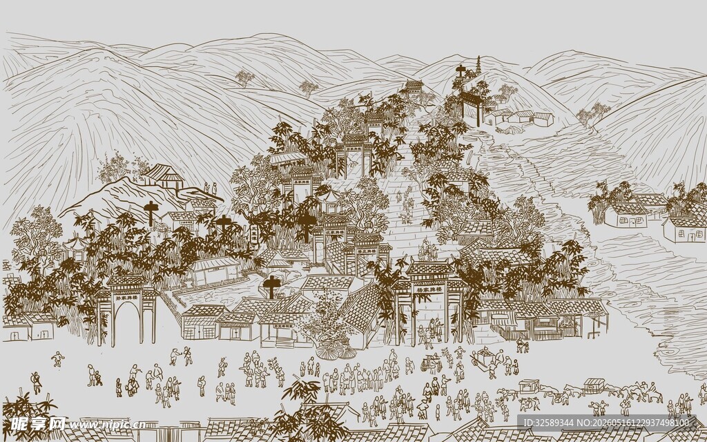 水墨山水景观图