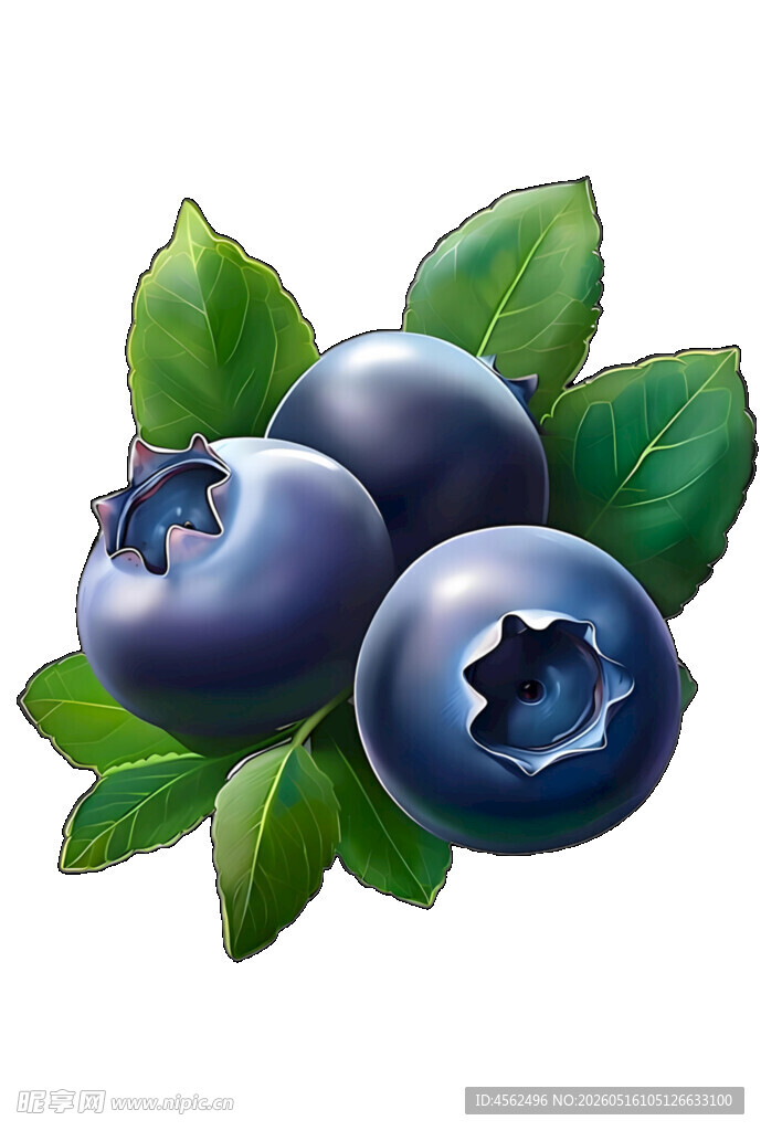 新鲜蓝莓与绿叶组合