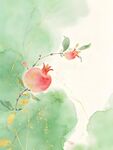 水墨风石榴花枝图