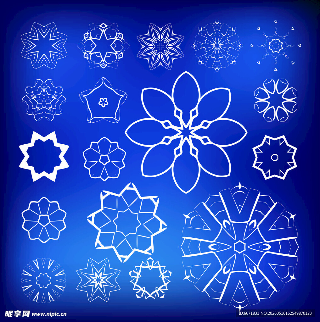 蓝色背景下的精美雪花图案