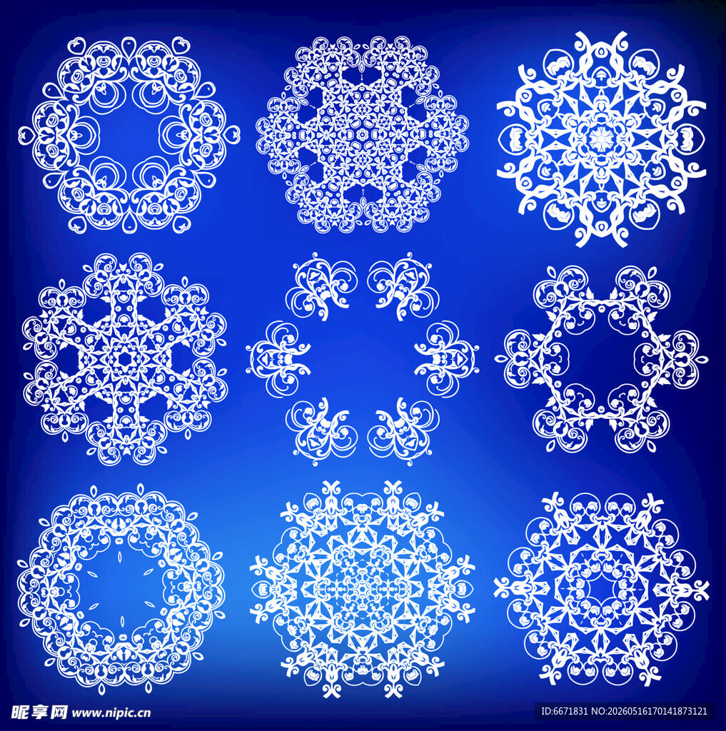 蓝色背景上的精美雪花图案