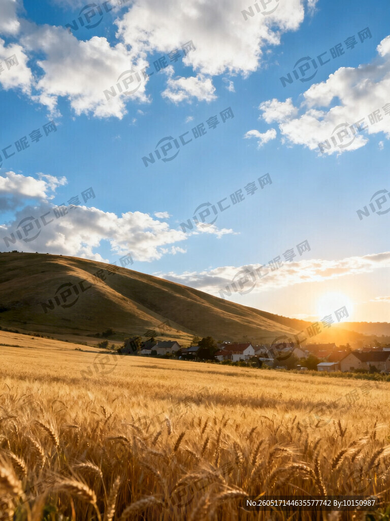 生成一副蓝天白云 起伏的小山