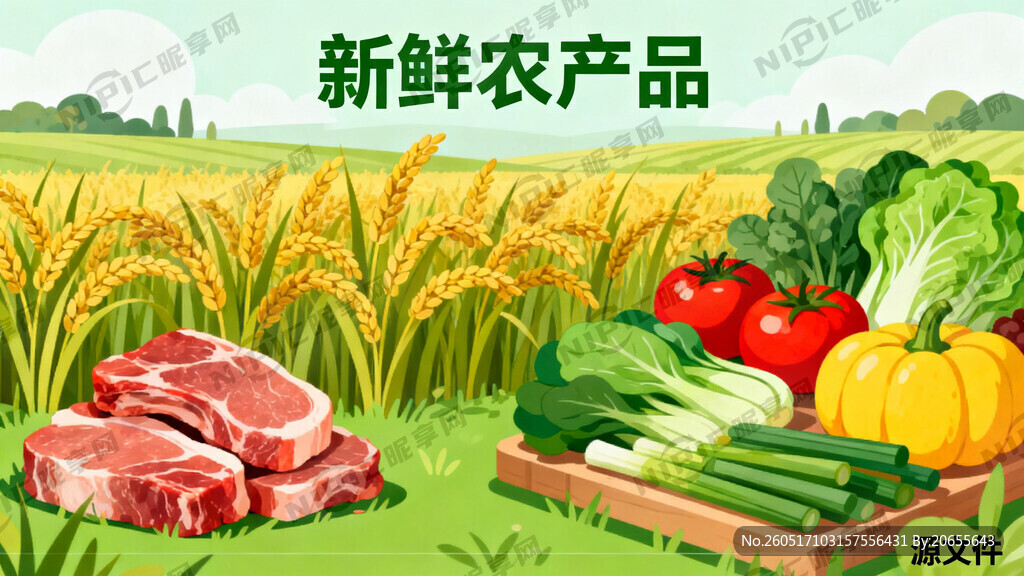 田地 稻谷 生鲜肉和菜  