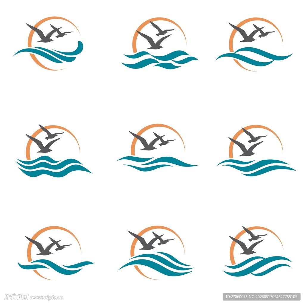 海鸟海浪标志