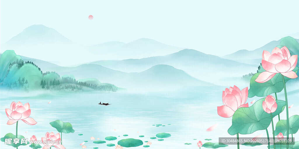 国风夏季荷花背景