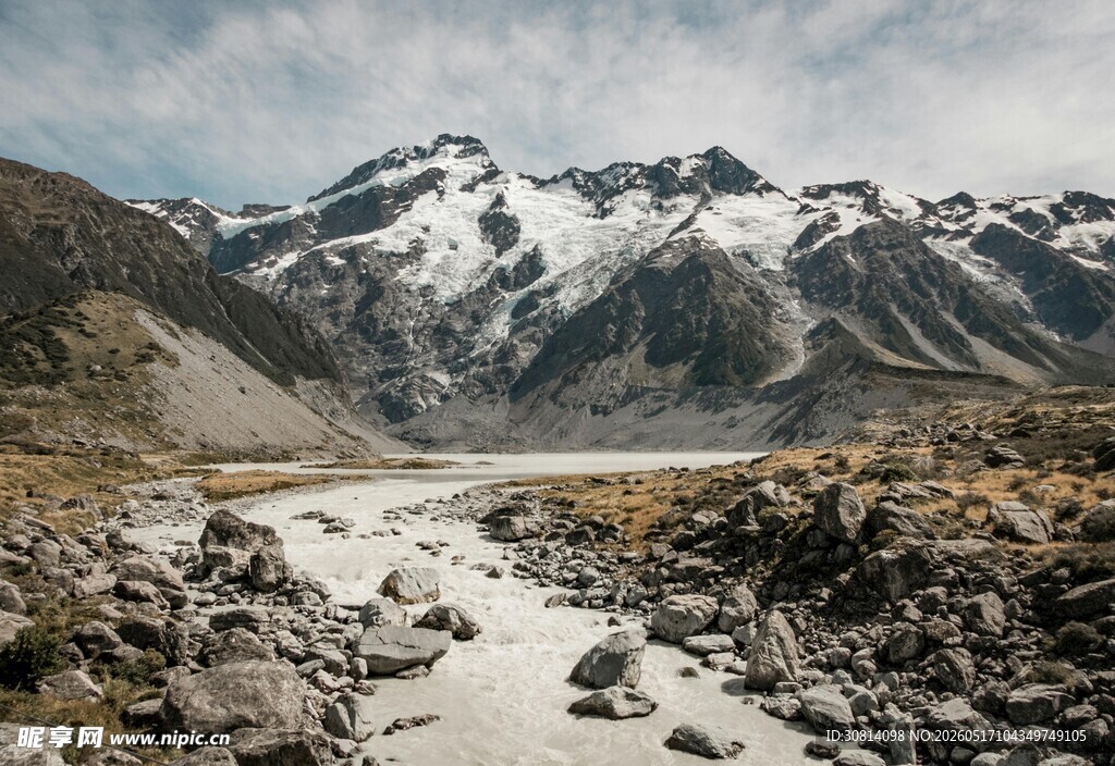 雪山下的河谷风景