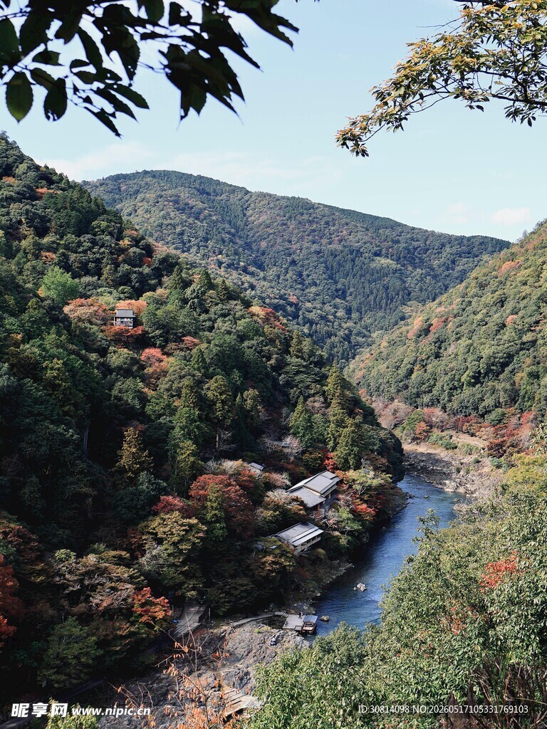 山间河流与多彩植被景观