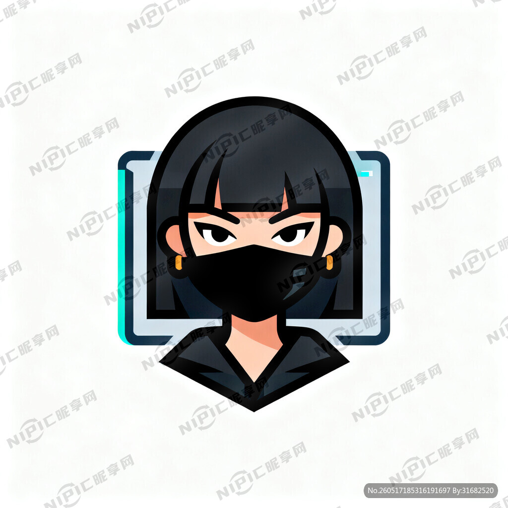 黑客 东方女性 表情神秘 卡通