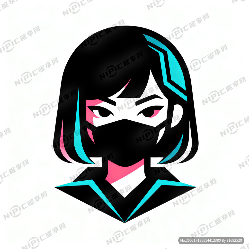 黑客 东方女性 表情神秘 卡通
