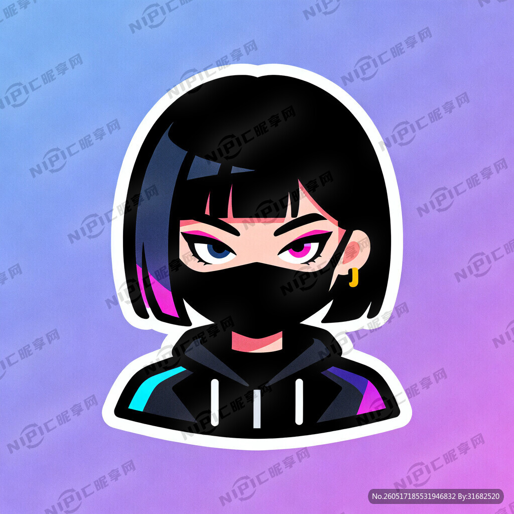 黑客 东方女性 表情神秘 卡通