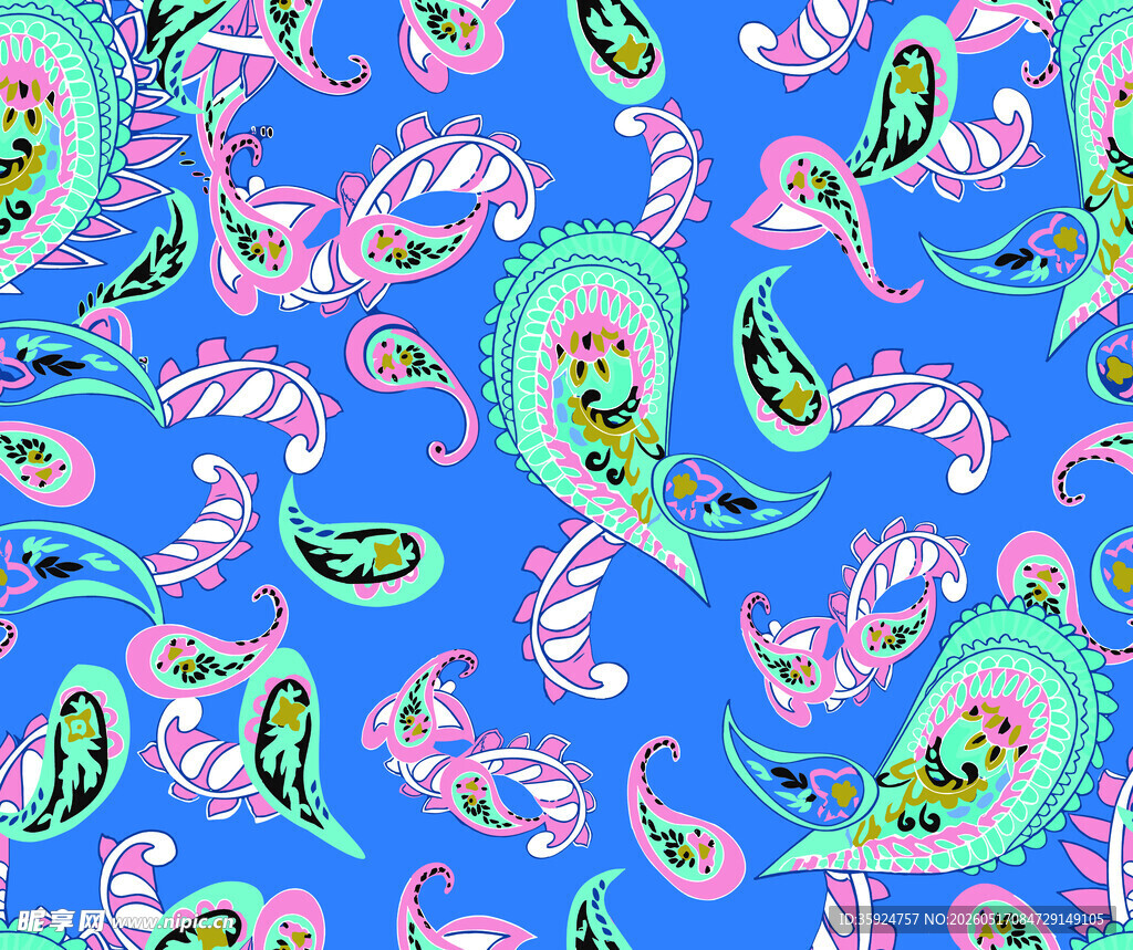 蓝色佩斯利花纹图案设计