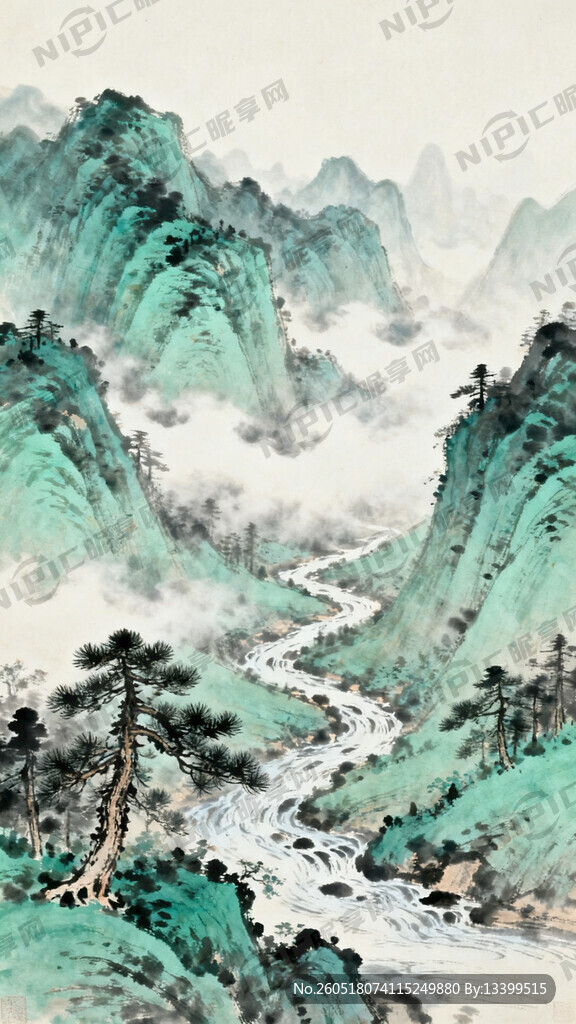山谷 中国风 中国画 山水