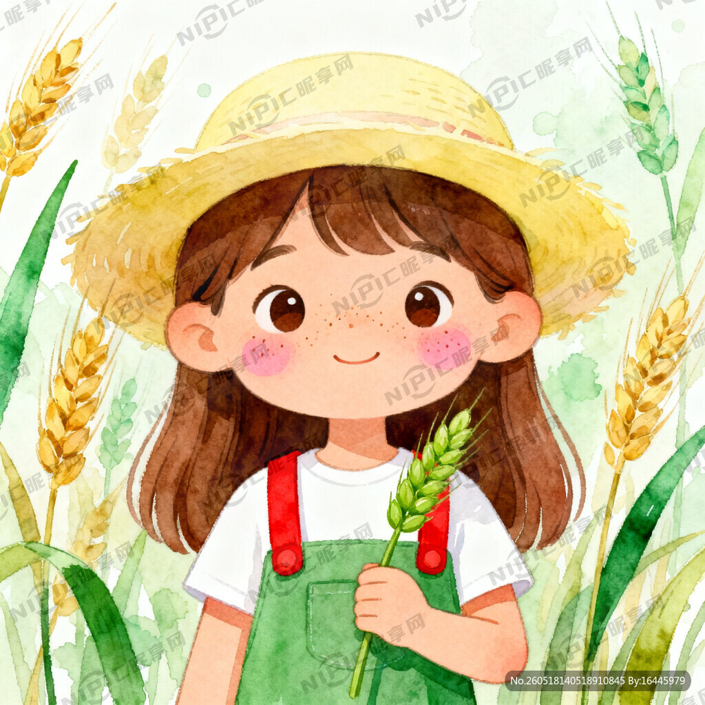 小满节气主题卡通插画 淡绿色调