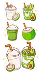 夏日椰汁饮品插画 