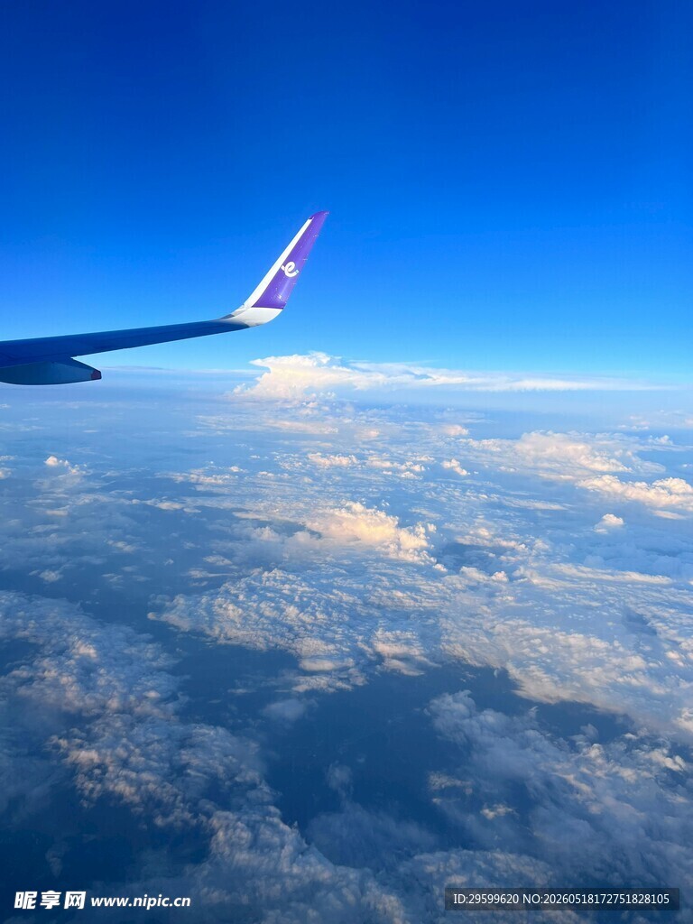 高空俯瞰 机翼与云海美景