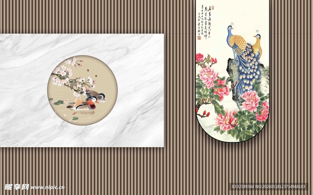 中式花鸟图案装饰画