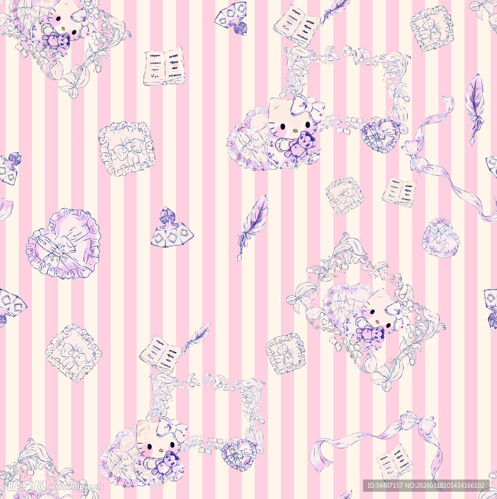 粉紫条纹花卉可爱图案