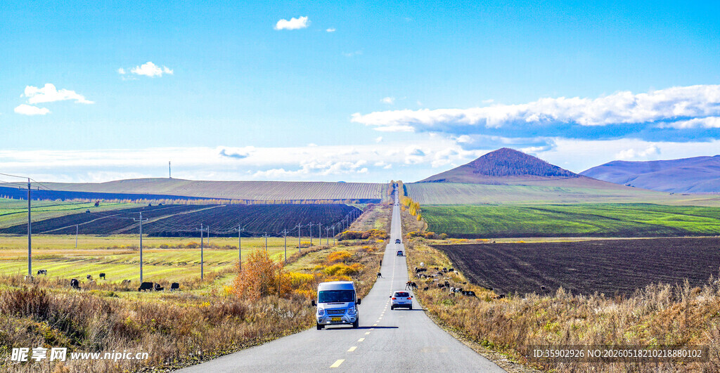 公路上行驶的车辆与美景