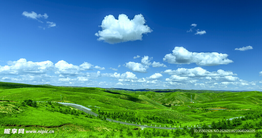 广袤草原蓝天白云美景