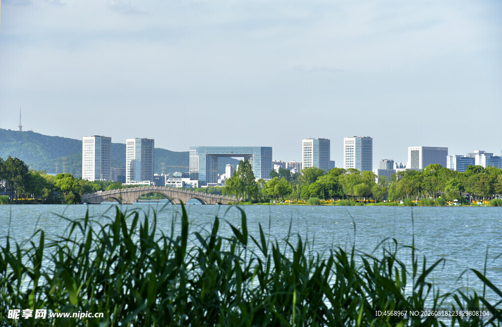 湖畔城市风光