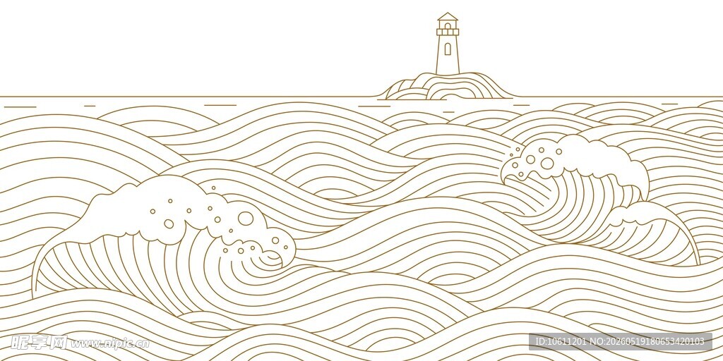 海浪灯塔插画