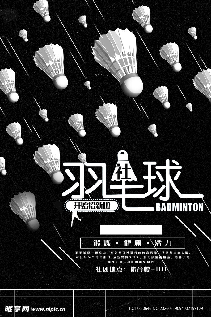 黑白风格羽毛球运动海报